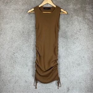 Lioness Dress Womens Small Brown Sleeveless Stretch Knit Ruched Pullover- 2494*